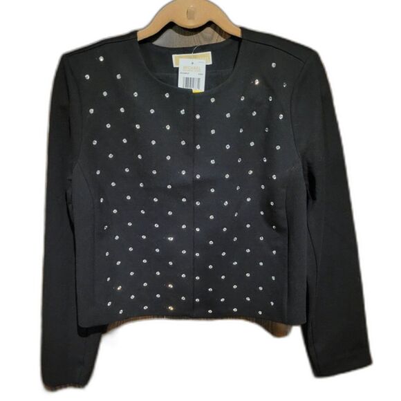MIchael Kors Black Crystal Clear Gem Studded Crop Jacket NWT $155 New Year's Eve - Picture 1 of 5